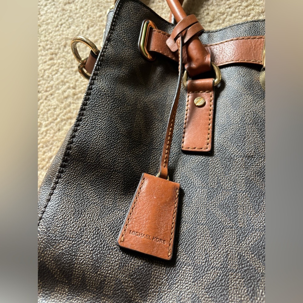 Michael Kors Hamilton Crossbody Tote Brown Purse Bag - Picture 2 of 16